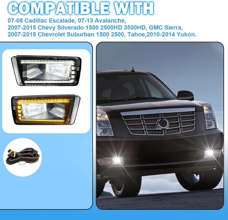 BOXLIGHT LED&DRL Fog Lights for 2007-2015 Chevy Silverado Suburban Avalanche/Tahoe/GMC Sierra 1500 2500HD 3500HD/ 2010-2014 Yukon/ 2007-2008 Cadillac Escalade, Front Bumper Driving Fog Lamps with Clear Lens - Image 5